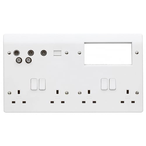 MK K2740WHI 4 gang Combination Plate TV/FM DAB SAT x 2 TV BT 4 x EURO