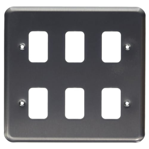 MK K3436BRC 6 Gang Brushed Chrome Albany Plus Grid Plate