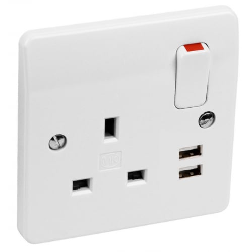 MK K2754WHI 1 Gang 13 Amp + 2 USB's Switched Socket Outlet