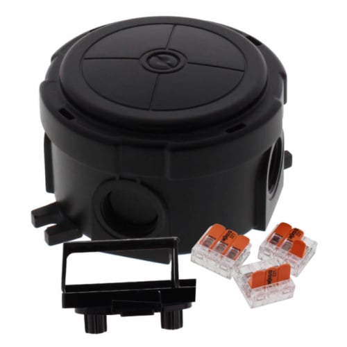 Wiska Combi 304 Black Round IP66 Junction Box complete with 3x221-413 Wago connectors