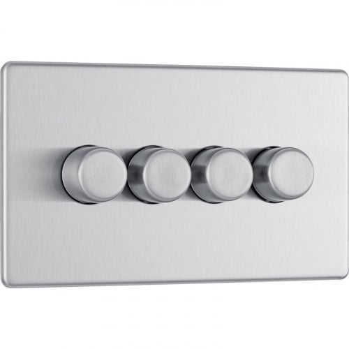 BG FBS84-01 4 Gang 2 Way 200w LED Dimmer Brushed Steel
