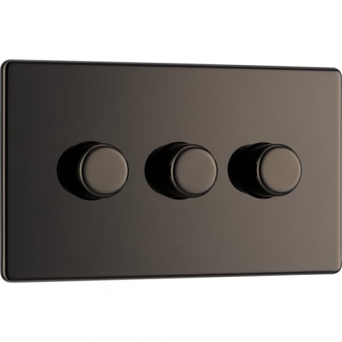BG FBN83-01 3 Gang 2 Way 200w Dimmer Black Nickel