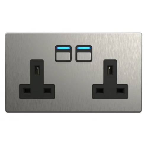 Lightwave LP42SS 2 Gang Smart Socket Stainless Steel