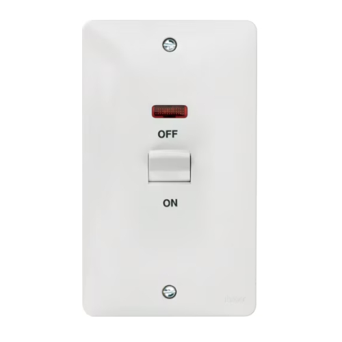 Hager WMDP50VN 50a DP Switch + Neon (2 Gang plate size)