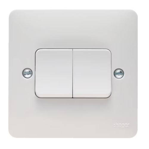 Hager WMPS22W 10a 2 Gang 2 Way Switch Wide Rocker