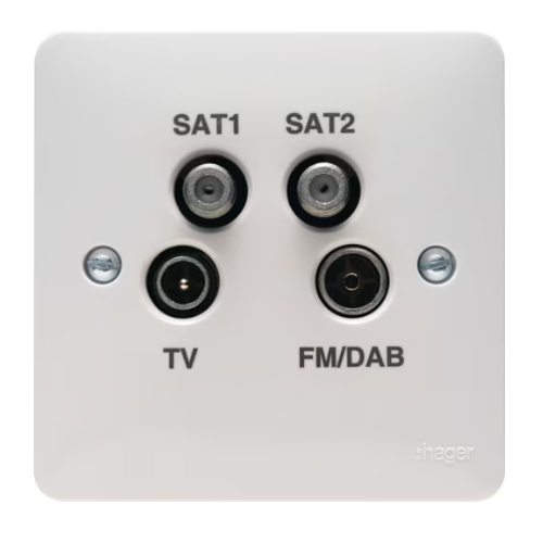 Hager WMQX Quadplexer TV, FM/DAB, Satellite 1 & Satellite 2 Socket