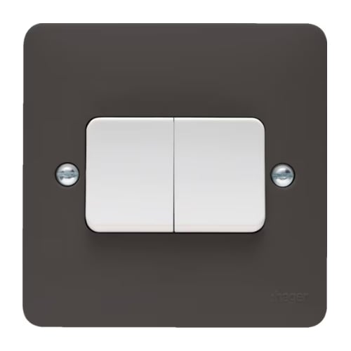 Hager WMPS22WG 10a 2 Gang 2 Way Switch Wide Rocker Grey