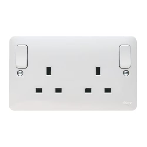 Hager WMSS82O 13a 2g DP Dual Earth Switched Socket with Outboard Rockers