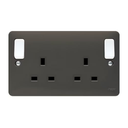 Hager WMSS82OG 13a 2 Gang DP Switched Socket Grey