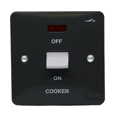 Hager WMDP50NG 50a DP Switch + Neon (1 Gang Plate Size) Grey