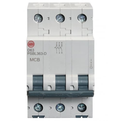 Wylex PSBL363-D 63 Amp Type D 10kA Triple Pole MCB