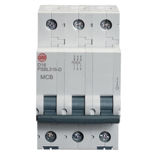 Wylex PSBL316-D 16 Amp Type D 10kA Triple Pole MCB