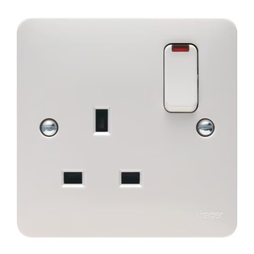 Hager WMSS81N 13a 1 Gang DP Switched Socket + Neon
