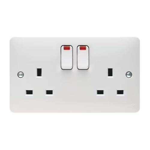 Hager WMSS82N 13a 2 Gang DP Switched Socket + Neon