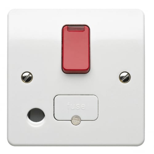 MK K1070D1WHI Logic Plus 13amp DP Switched Spur with Neon, Flex Outlet & Red Rocker