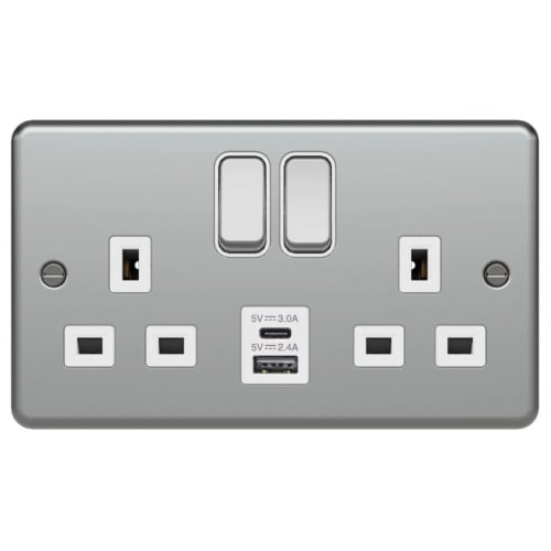 Hager WPSS82BKO-USBAC 2g 13a Metalclad Socket+USB A+C and Surface Box