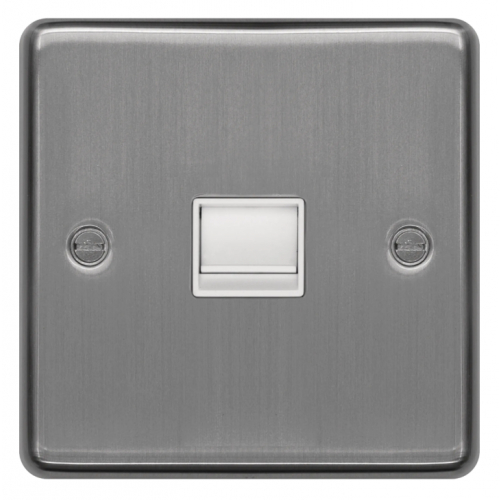 Hager WRBTSBSW Slave Telephone Socket Brushed Steel/White Insert