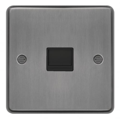 Hager WRBTSBSB Slave Telephone Socket Brushed Steel/Black Insert