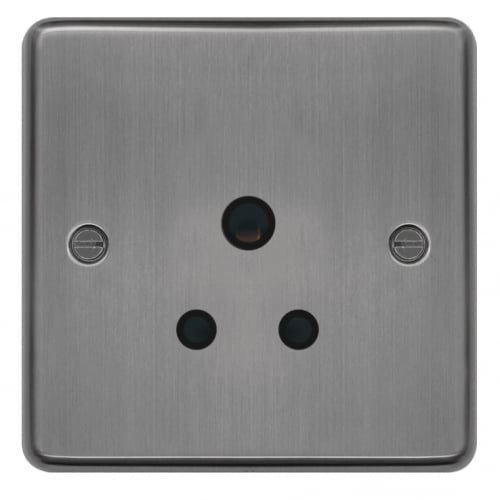 Hager WRS51BSB 1 Gang 5a Unswitched Socket Brushed Steel/Black Insert
