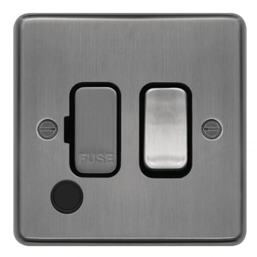 Hager WRSSU83FOBSB 13a DP Switched Spur + Flex Outlet Brushed Steel/Black Insert