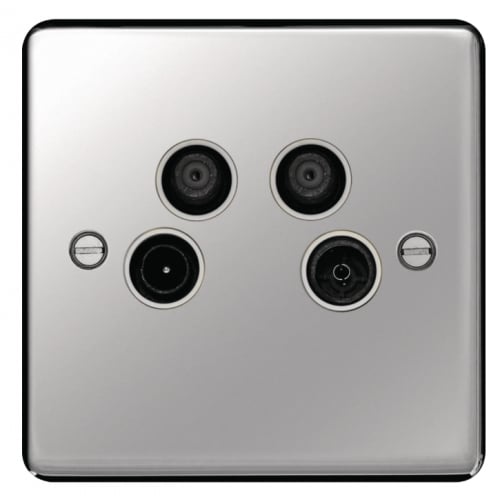 Hager WRQXPSW Quadplexer TV & FM/DAB & SAT 1 & SAT 2 Outlet Polished Steel/White Insert