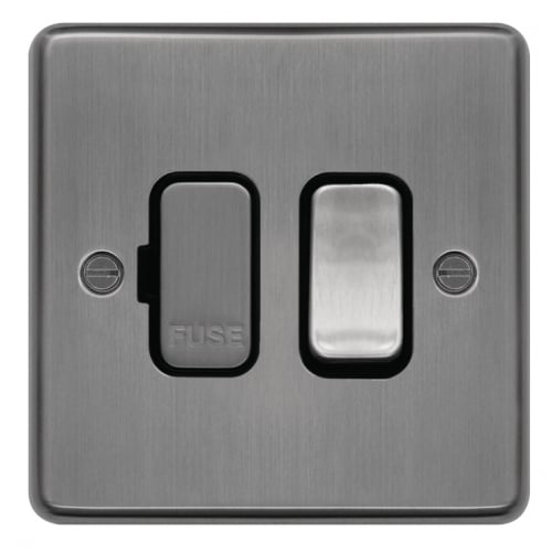 Hager WRSSU83BSB 13a DP Switched Spur Brushed Steel/Black Insert