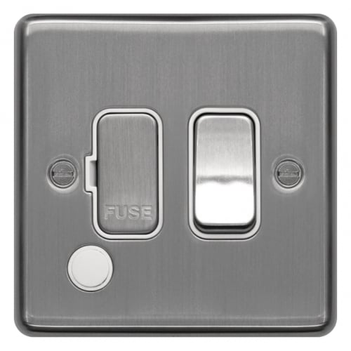 Hager WRSSU83FOBSW 13a DP Switched Spur + Flex Outlet Brushed Steel/White Insert