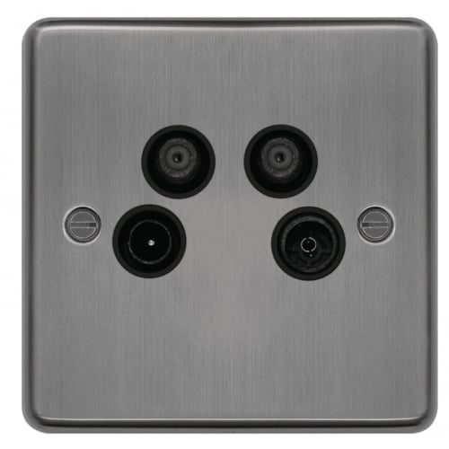 Hager WRQXBSB Quadplexer TV & FM/DAB & SAT 1 & SAT 2 Outlet Brushed Steel/Black Insert