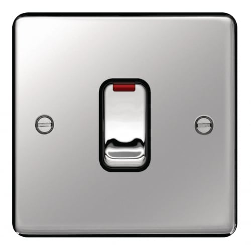 Hager WRDP84NPSB 20a DP Switch + Neon Polished Steel/Black Insert