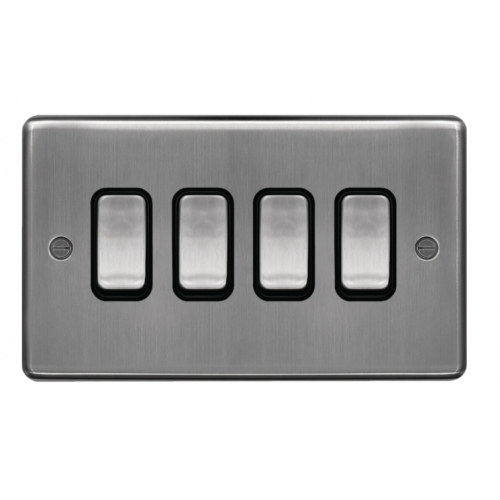 Hager WRPS42BSB 4 Gang 2 Way Switch Brushed Steel/Black Insert