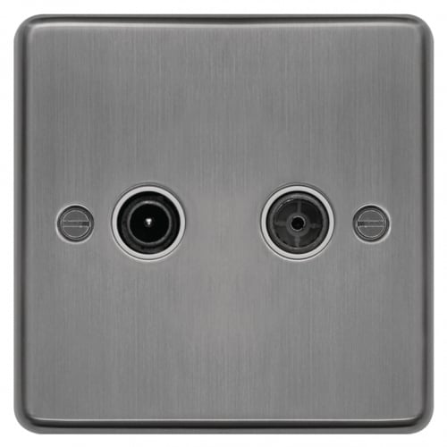 Hager WRDXBSW TV & FM/DAB Outlet Brushed Steel/White Insert