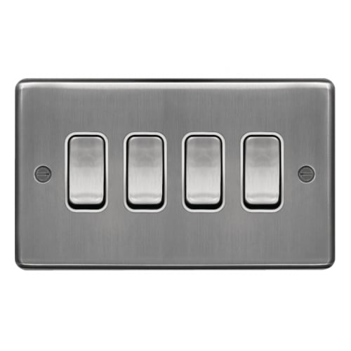 Hager WRPS42BSW 4 Gang 2 Way Switch Brushed Steel/White Insert