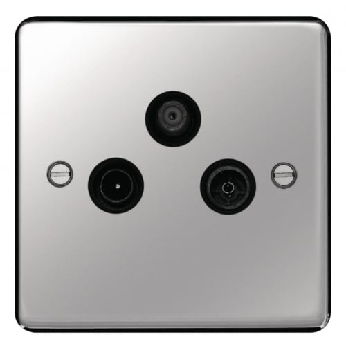 Hager WRTXPSB Triplexer TV & FM/DAB & SAT Outlet Polished Steel/Black Insert