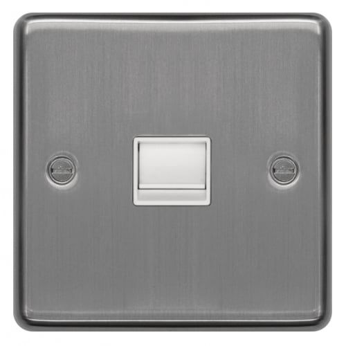 Hager WRBTMBSW Master Telephone Socket Brushed Steel/White Insert
