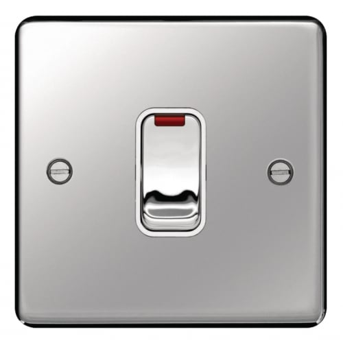 Hager WRDP84NPSW 20a DP Switch + Neon Polished Steel/White Insert