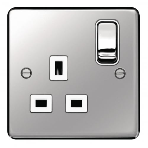 Hager WRSS81PSW 1 Gang 13a Switch Socket Polished Steel/White Insert