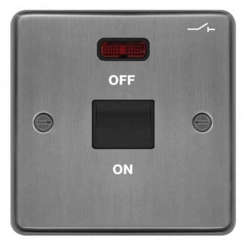 Hager WRDP50NBSB 50a DP Switch+Neon 1 Gang Brushed Steel/Black Insert