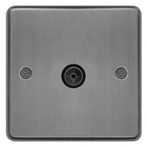 Hager WRTVFBSB Single Coax Outlet Brushed Steel/Black Insert