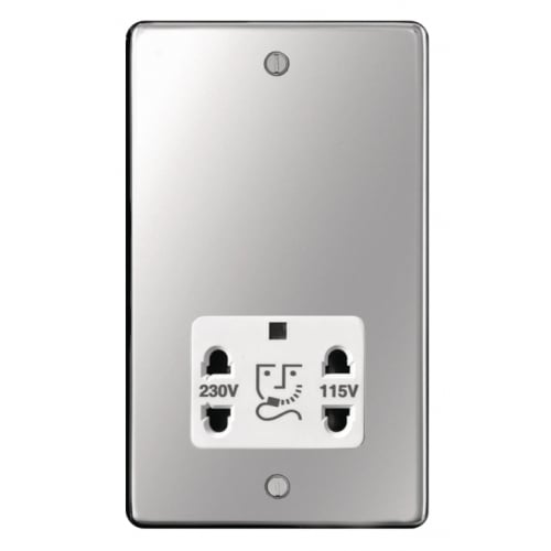 Hager WRSO100PSW 115/230v Shaver Socket Polished Steel/White Insert