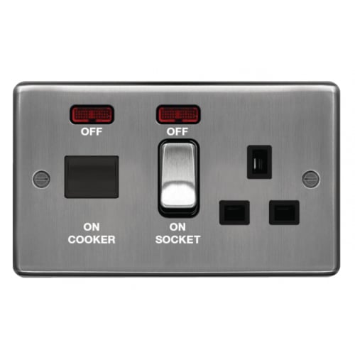 Hager WRCC50NBSB 45a Cooker Control Unit Brushed Steel/Black Insert
