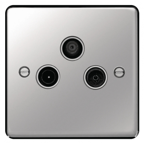 Hager WRTXPSW Triplexer TV & FM/DAB & SAT Outlet Polished Steel/White Insert
