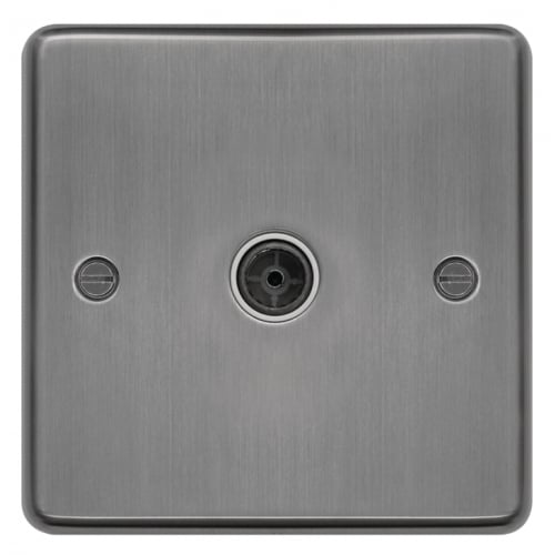Hager WRTVFBSW Single Coax Outlet Brushed Steel/White Insert