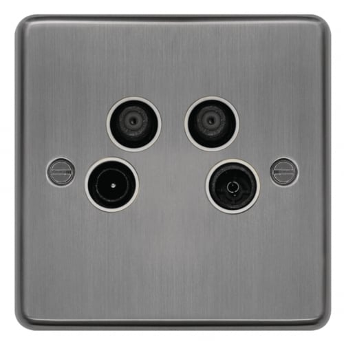 Hager WRQXBSW Quadplexer TV & FM/DAB & SAT 1 & SAT 2 Outlet Brushed Steel/White Insert