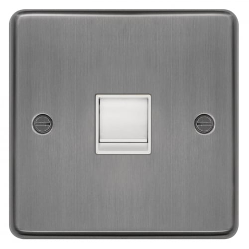 Hager WRRJ45BSW 1 Gang RJ45 Socket Brushed Steel/White Insert