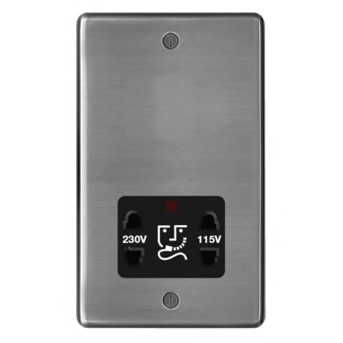 Hager WRSO100BSB 115/230v Shaver Socket Brushed Steel/Black Insert