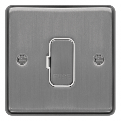 Hager WRSU83BSW 13a DP Unswitched Spur Brushed Steel/White Insert