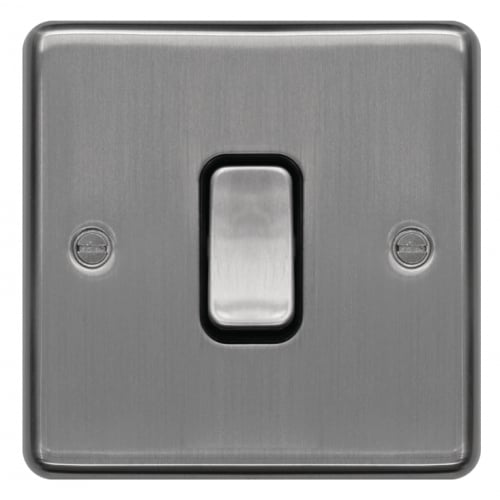 Hager WRPS16BSB 1 Gang Intermediate Switch Brushed Steel/Black Insert
