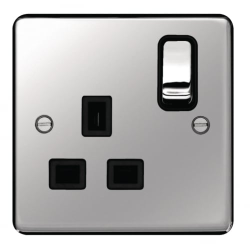 Hager WRSS81PSB 1 Gang 13a Switch Socket Polished Steel/Black Insert