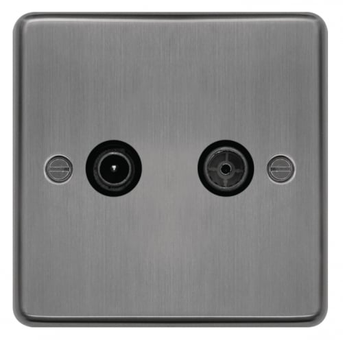Hager WRDXBSB TV & FM/DAB Outlet Brushed Steel/Black Insert