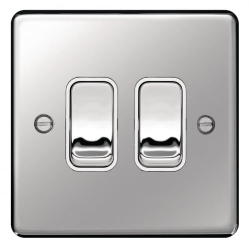 Hager WRPS22PSW 2 Gang 2 Way Switch Polished Steel/White Insert